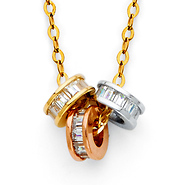 Stackable Trio Emerald-Cut CZ Eternity Circle Necklace in 14K Tricolor Gold
