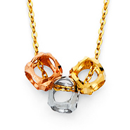 Triple Open Cube Charm Necklace in 14K TriGold