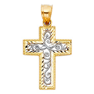 Small Fancy Filigree Cross Pendant in 14K Two-Tone Gold