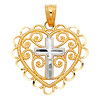 Filigree Heart Mini Cross Pendant in 14K Two Tone Gold