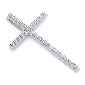 Small Round-Cut CZ Cross Pendant in 14K White Gold