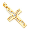 Small CZ Swirl Cross Pendant in 14K Yellow Gold