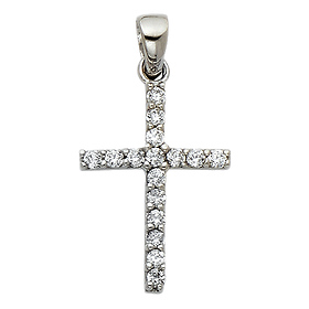 Petite CZ Square Edge Cross Pendant in 14K White Gold