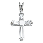 Petite CZ Baguette Bar Cross Pendant in 14K White Gold