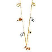 Dangling Good Luck Charms Necklace in 14K Tricolor Gold