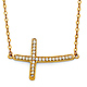 Floating Curved Micropave CZ Sideways Cross Necklace in 14K Yellow Gold thumb 0