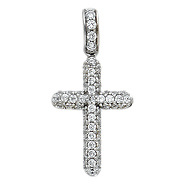 Small Pave Cubic Zirconia Round Cross Pendant in 14K White Gold