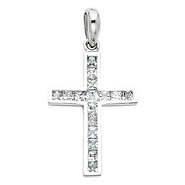 Petite Princess & Round-Cut Channel-Set CZ Cross Pendant in 14K White Gold