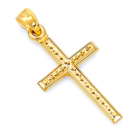 Small Diamond-Cut Cross Pendant with Beveled Edges in 14K Yellow Gold