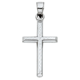 Small Diamond-Cut Cross Pendant with Slanted Edges in 14K White Gold ...