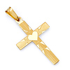 Small Brushed & Polished Heart Cross Pendant in 14K Yellow Gold