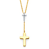 Double Cross CZ Y-Necklace in 14K Two-Tone Gold