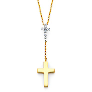 Double Cross CZ Y-Necklace in 14K Two-Tone Gold