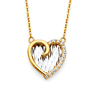Diamond-Cut CZ Floating Swirl Heart Necklace in 14K Two-Tone Gold