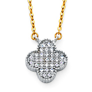 Floating Micropave CZ Clover Necklace in 14K Two-Tone Gold