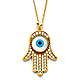 Hamsa Evil Eye Necklace with Micropave CZs in 14K Yellow Gold thumb 0