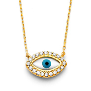 Floating Round-Cut CZ Evil Eye Necklace in 14K Yellow Gold