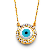 Floating CZ Circle Evil Eye Necklace in 14K Yellow Gold