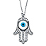 Hamsa Evil Eye Necklace with Micropave CZs in 14K White Gold