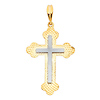Small Budded Texture Cross Pendant in 14K Two Tone Gold