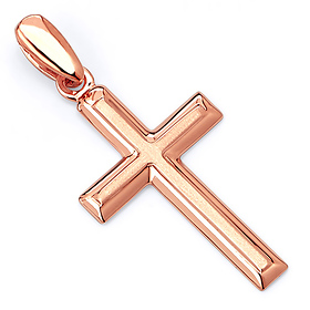 Small Latin Beveled Edge Cross Pendant in 14K Rose Gold