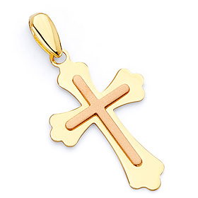 Small TwoTone Fleury Cross Pendant in 14K Yellow Gold