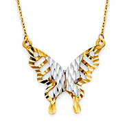 Floating Faceted Butterfly Necklace in Two Tone 14K Yellow Gold