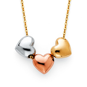 Trio Heart Charm Necklace in 14K TriGold