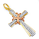 Medium Round CZ Cross Pendant in 14K Tricolor Gold thumb 0