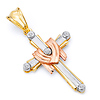 Medium Bezel CZ Robed Cross Pendant in 14K Tricolor Gold