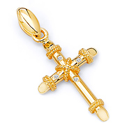 Small CZ Rope Cross Pendant in 14K Yellow Gold