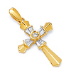 Fancy Small Tapered Baguette CZ Cross Pendant in14K Yellow Gold