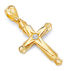 Fancy Solitaire CZ Stacked Cross Pendant in 14K Yellow Gold- Small