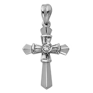 Fancy Small Tapered Baguette CZ Cross Pendant in14K White Gold