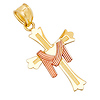 Small Fancy Textured Patonce Cross Pendant in 14K Two-Tone Gold