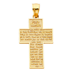 Medium Padre Nuestro Cross Pendant in 14K Yellow Gold