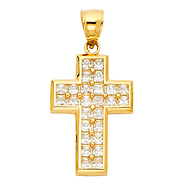 Small Pave Princess-Cut Cross Pendant in 14K Yellow Gold