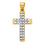 Petite Beveled Edge Wide CZ Cross Pendant in 14K TwoTone Gold