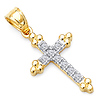 Petite Budded Pave CZ Cross Pendant in 14K Two-Tone Gold