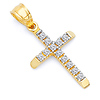 Petite Beveled Edge Slender CZ Cross Pendant in 14K Two-Tone