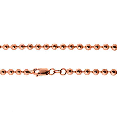 3mm Solid 14K Rose Gold Solid Ball Bead Chain Necklace 20-30in