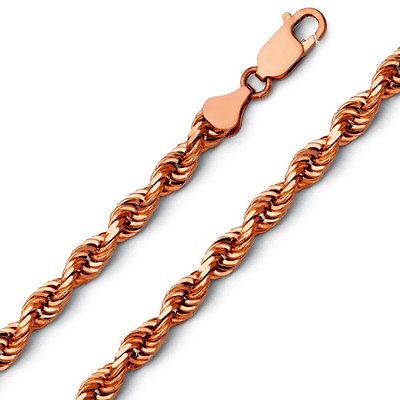 6mm 14K Rose Gold Solid Men's Diamond-Cut Rope Chain Necklace 22-30in