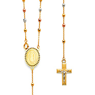 2.5mm Mirrorball Bead Our Lady of Guadalupe Rosary Necklace in 14K TriGold 20in