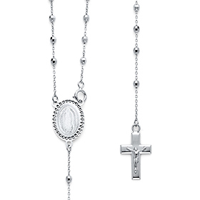 2.5mm Mirrorball Bead Our Lady of Guadalupe Rosary Necklace in 14K White Gold 20in