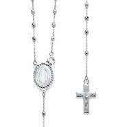 2.5mm Mirrorball Bead Our Lady of Guadalupe Rosary Necklace in 14K White Gold 20in