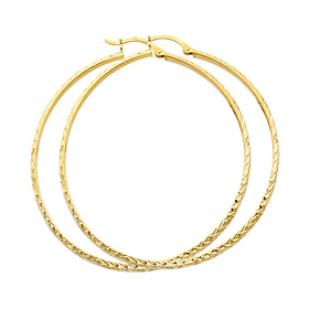 Large Slender Diamond-Cut Hoop Earrings - 14K Yellow Gold 3mm x 2.1 inch