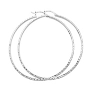 Large Slender Diamond-Cut Hoop Earrings - 14K White Gold 3mm x 2.1 inch