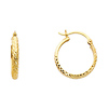 14K Yellow Gold Small Diamond-Cut Thick Hoop Earrings - 3mm x 0.7 inch