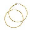 14K Yellow Gold Medium Hoop Earrings with Satin Diamond-Cut - 2mm x 1.3 inch