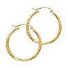 14K Yellow Gold Small Hoop Earrings with Satin Diamond-Cut - 2mm x 0.9 inch